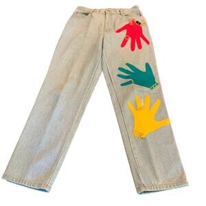 Hot Stuff! Women’s High Waist Mom Jeans Appliqué Hands Jewelry Unique Size 12